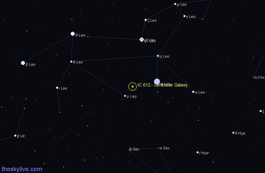 Finder chart IC 612 - Lenticular Galaxy in Leo star