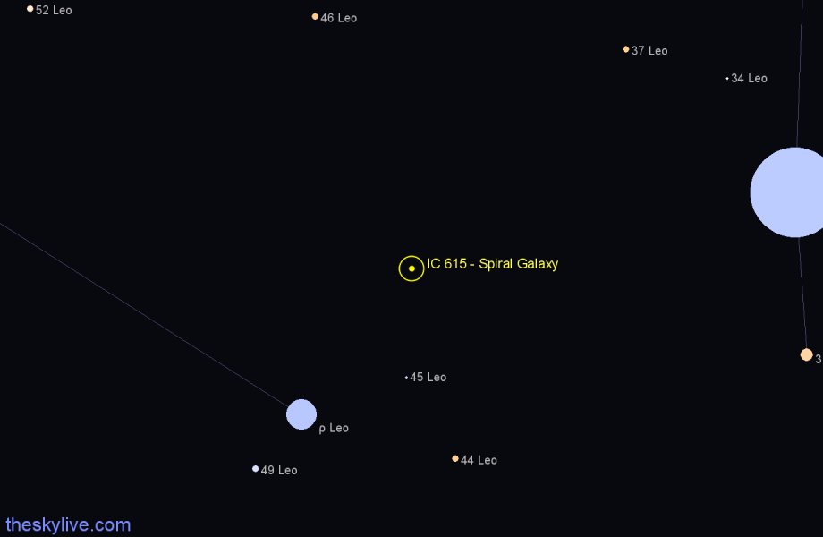 Finder chart IC 615 - Spiral Galaxy in Leo star