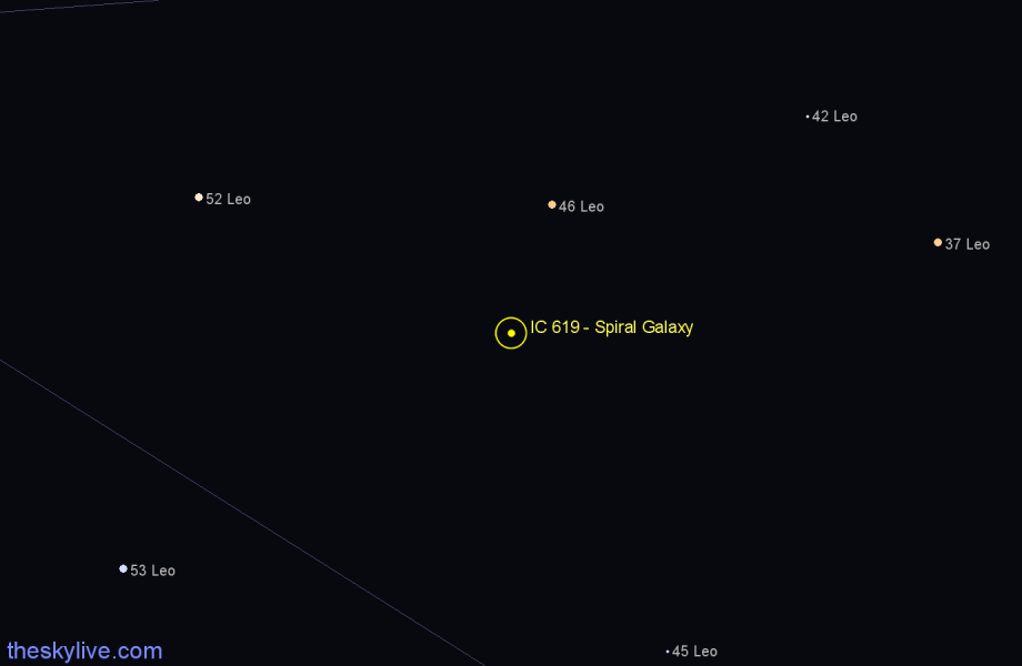 Finder chart IC 619 - Spiral Galaxy in Leo star