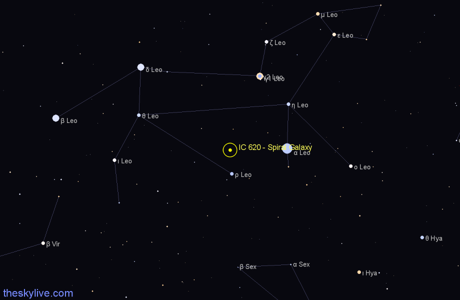 Finder chart IC 620 - Spiral Galaxy in Leo star