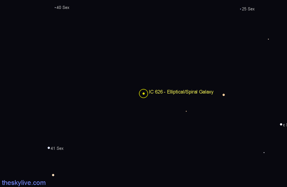 Finder chart IC 626 - Elliptical/Spiral Galaxy in Sextans star