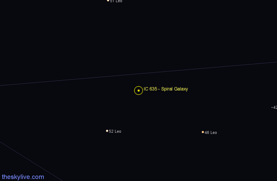 Finder chart IC 635 - Spiral Galaxy in Leo star
