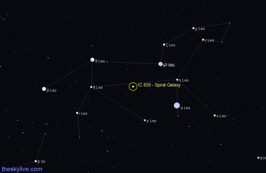Finder chart IC 635 - Spiral Galaxy in Leo star