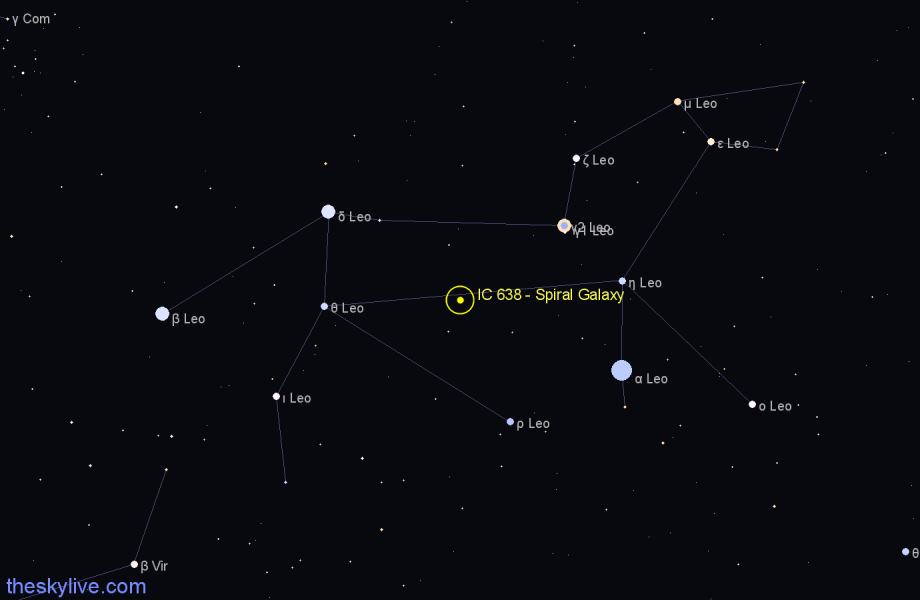 Finder chart IC 638 - Spiral Galaxy in Leo star