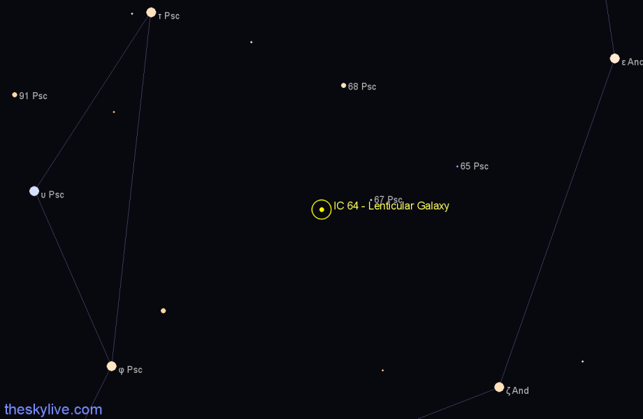 Finder chart IC 64 - Lenticular Galaxy in Pisces star
