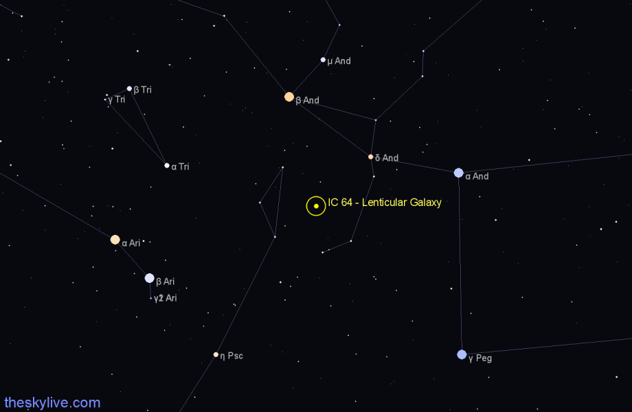 Finder chart IC 64 - Lenticular Galaxy in Pisces star