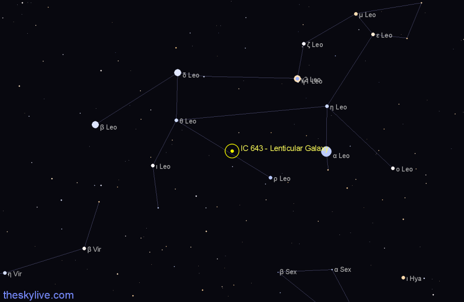Finder chart IC 643 - Lenticular Galaxy in Leo star
