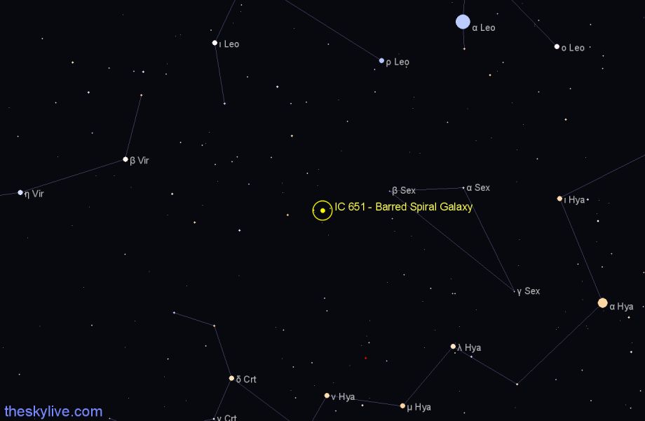 Finder chart IC 651 - Barred Spiral Galaxy in Leo star