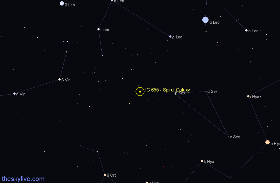 Finder chart IC 655 - Spiral Galaxy in Leo star