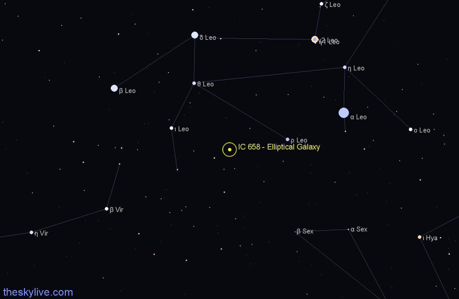 Finder chart IC 658 - Elliptical Galaxy in Leo star
