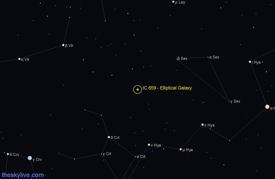Finder chart IC 659 - Elliptical Galaxy in Leo star