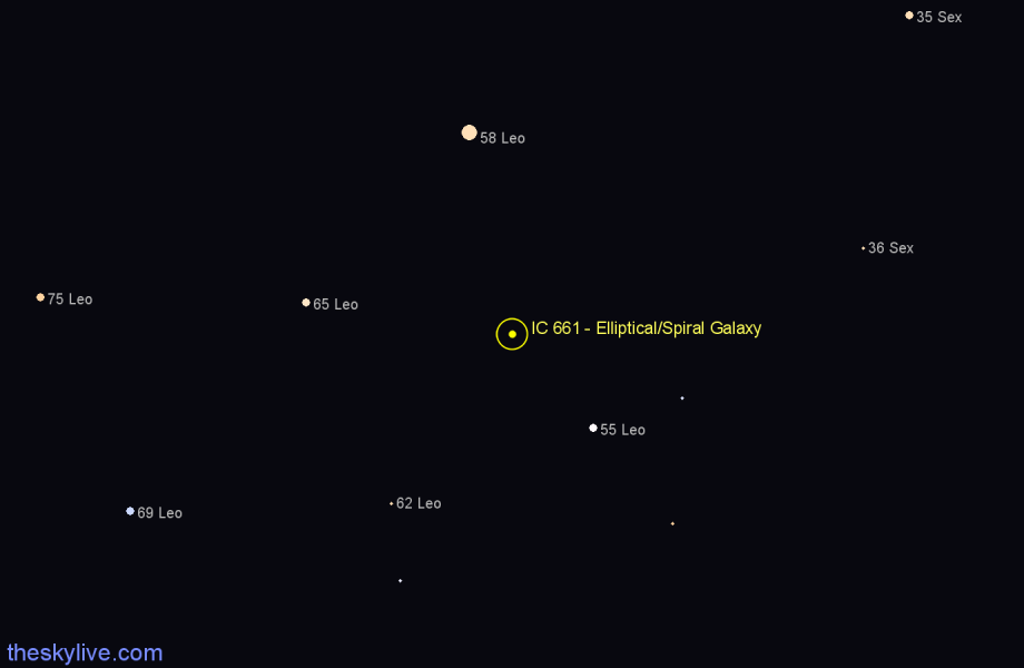 Finder chart IC 661 - Elliptical/Spiral Galaxy in Leo star