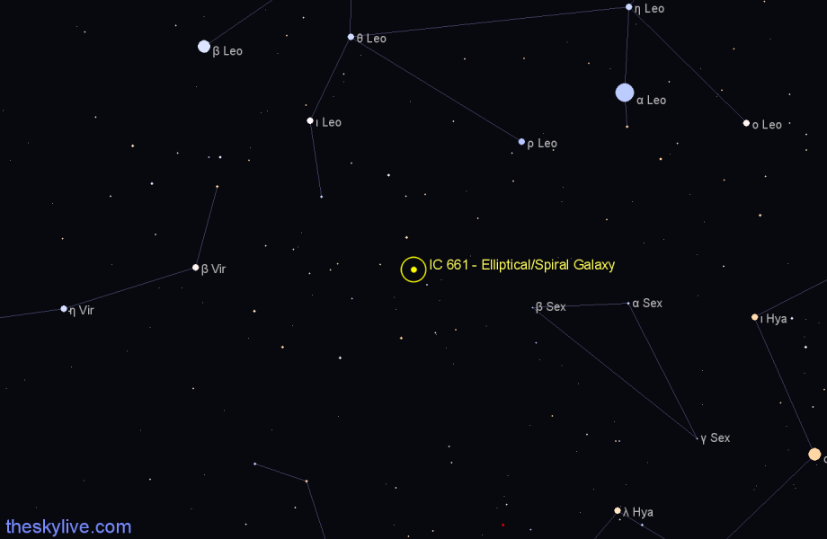 Finder chart IC 661 - Elliptical/Spiral Galaxy in Leo star
