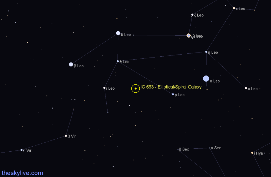 Finder chart IC 663 - Elliptical/Spiral Galaxy in Leo star