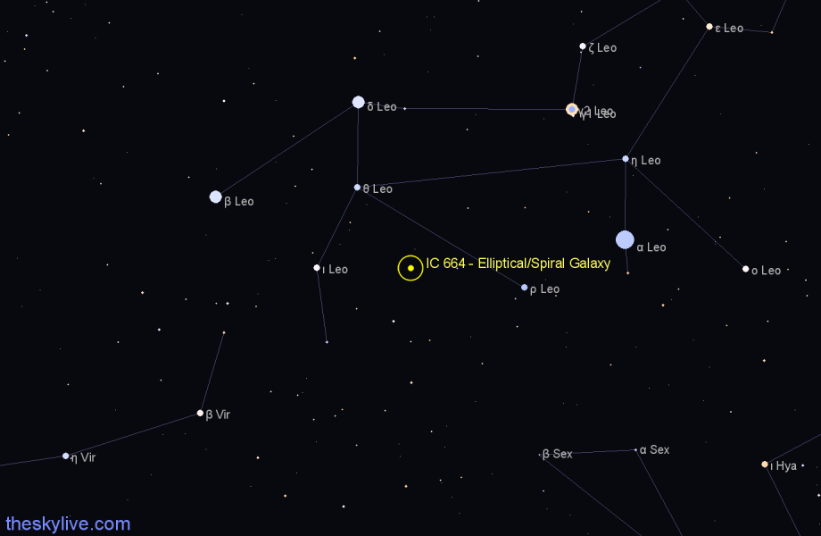 Finder chart IC 664 - Elliptical/Spiral Galaxy in Leo star