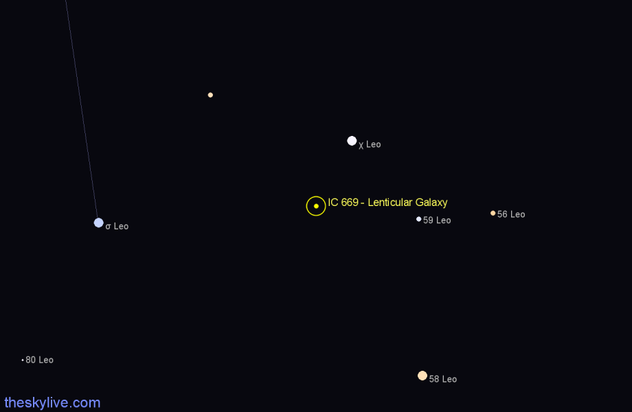 Finder chart IC 669 - Lenticular Galaxy in Leo star