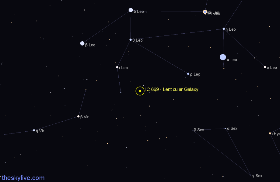 Finder chart IC 669 - Lenticular Galaxy in Leo star