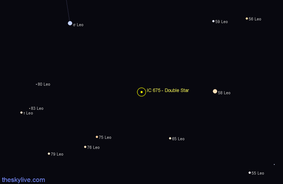 Finder chart IC 675 - Double Star in Leo star