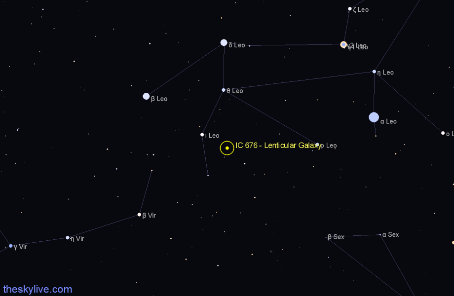 Finder chart IC 676 - Lenticular Galaxy in Leo star