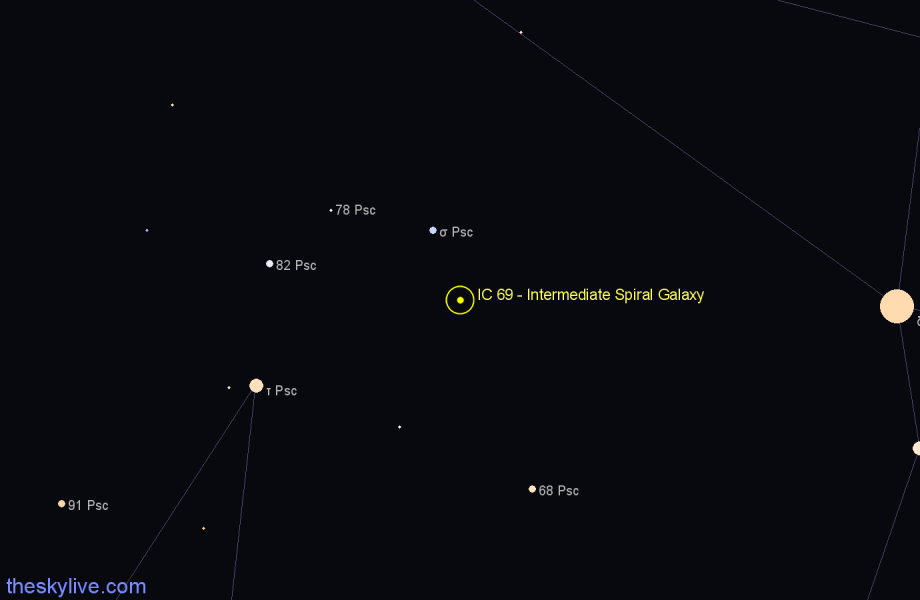 Finder chart IC 69 - Intermediate Spiral Galaxy in Pisces star