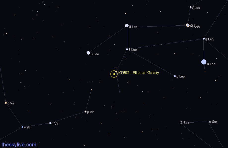 Finder chart IC 692 - Elliptical Galaxy in Leo star