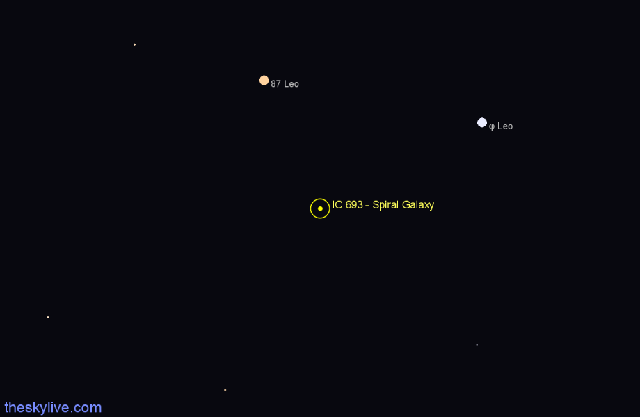Finder chart IC 693 - Spiral Galaxy in Leo star