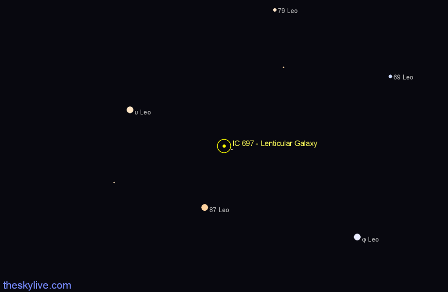 Finder chart IC 697 - Lenticular Galaxy in Leo star