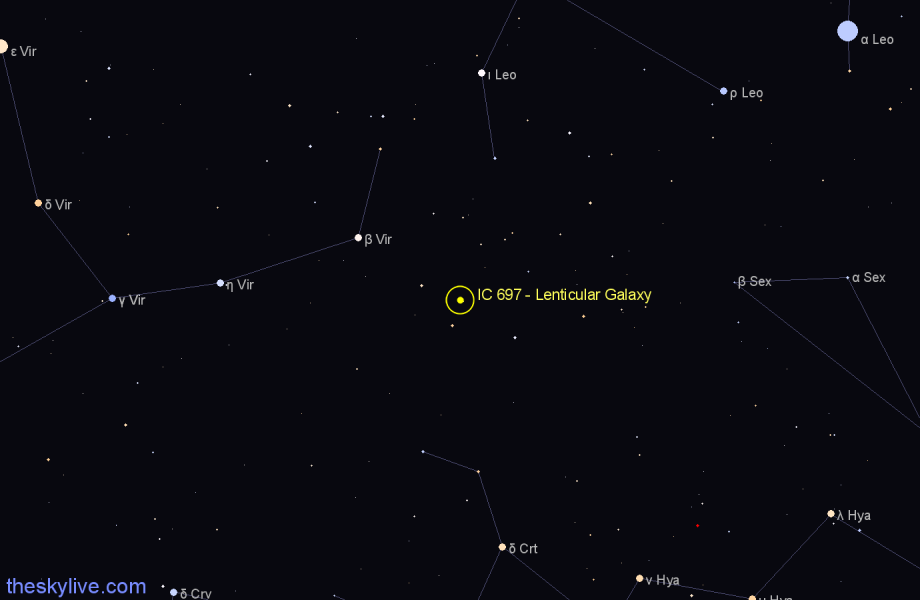 Finder chart IC 697 - Lenticular Galaxy in Leo star