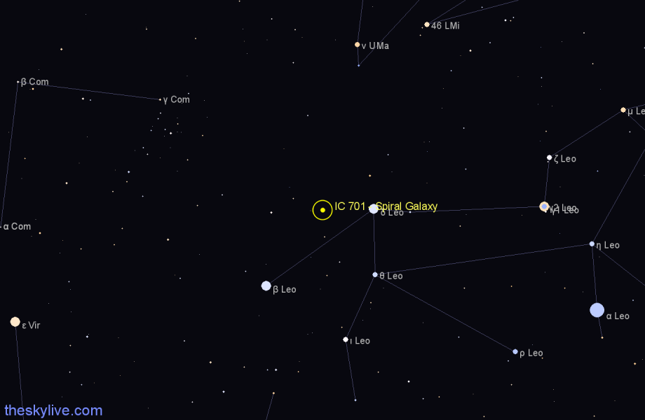 Finder chart IC 701 - Spiral Galaxy in Leo star