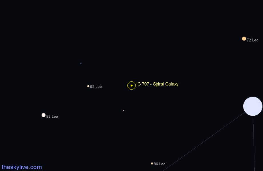 Finder chart IC 707 - Spiral Galaxy in Leo star