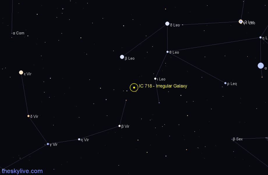 Finder chart IC 718 - Irregular Galaxy in Virgo star