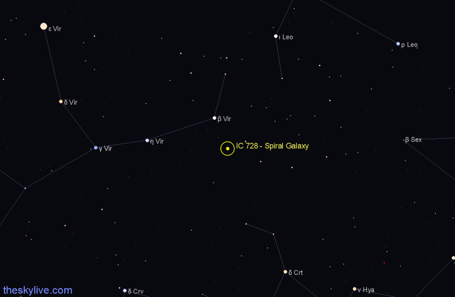 Finder chart IC 728 - Spiral Galaxy in Virgo star