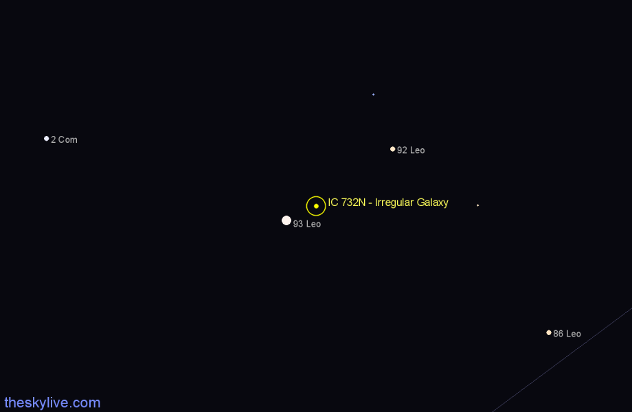 Finder chart IC 732N - Irregular Galaxy in Leo star