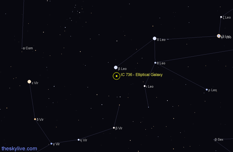 Finder chart IC 736 - Elliptical Galaxy in Leo star