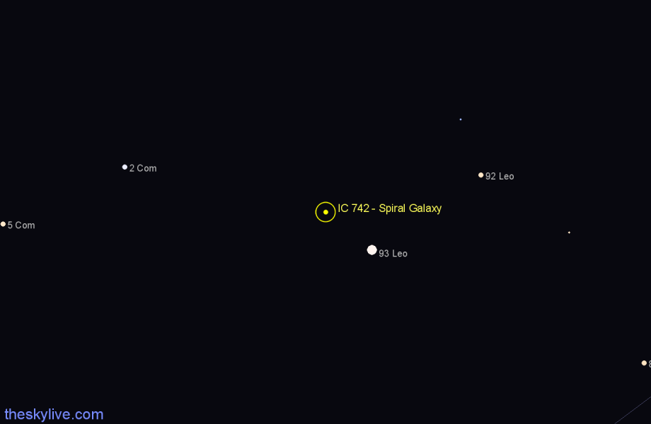 Finder chart IC 742 - Spiral Galaxy in Leo star