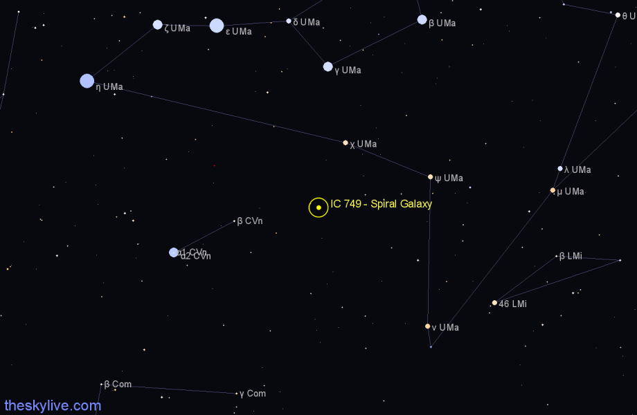 Finder chart IC 749 - Spiral Galaxy in Ursa Major star