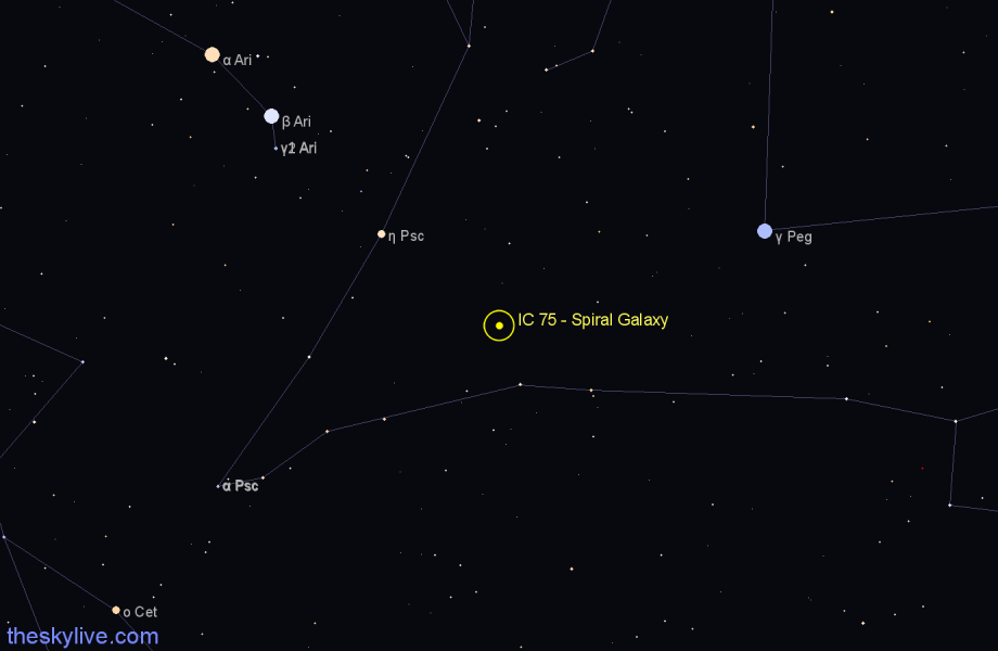 Finder chart IC 75 - Spiral Galaxy in Pisces star