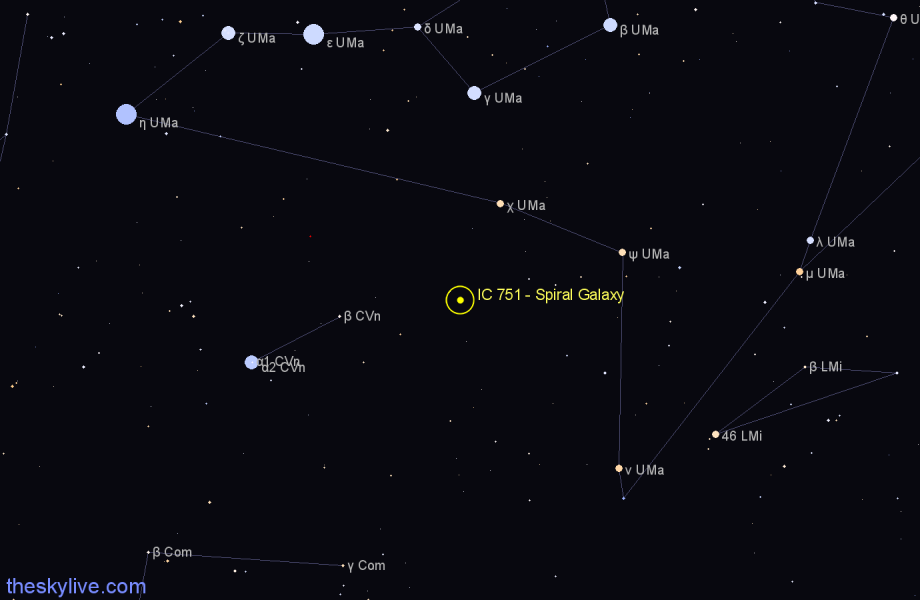 Finder chart IC 751 - Spiral Galaxy in Ursa Major star
