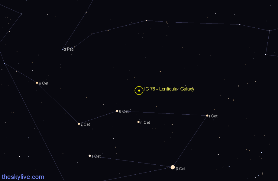 Finder chart IC 76 - Lenticular Galaxy in Cetus star