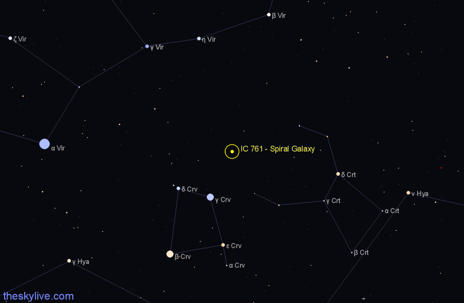 Finder chart IC 761 - Spiral Galaxy in Corvus star