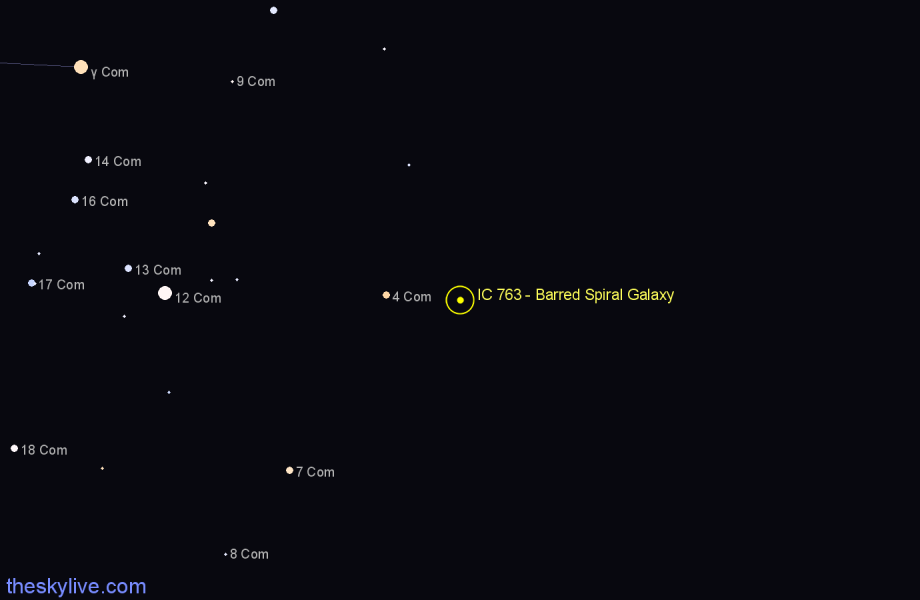 Finder chart IC 763 - Barred Spiral Galaxy in Coma Berenices star