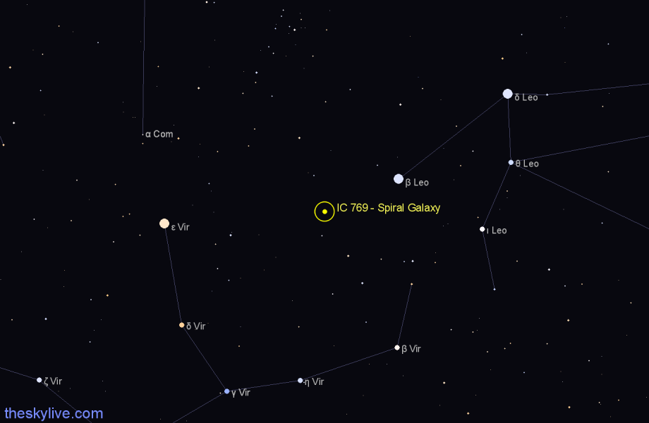 Finder chart IC 769 - Spiral Galaxy in Virgo star