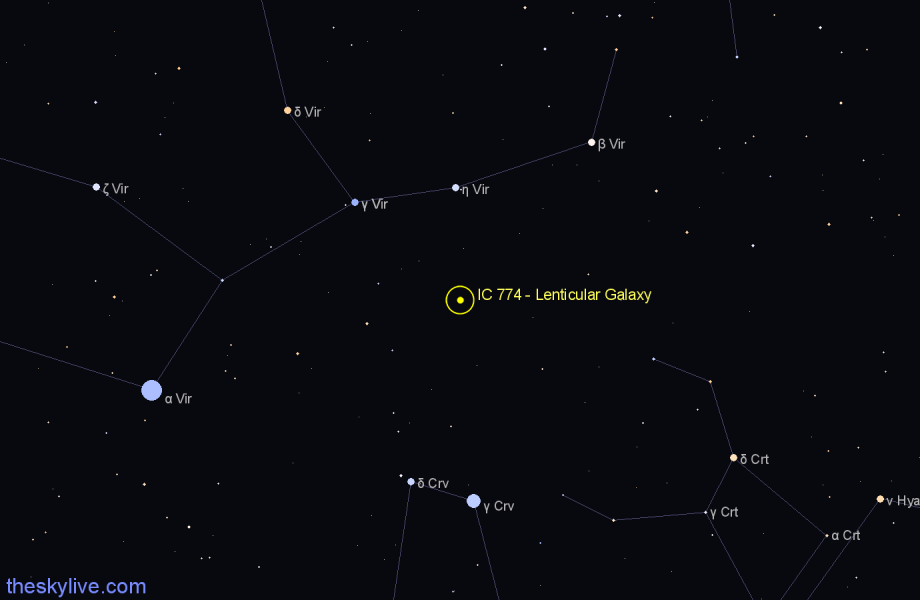 Finder chart IC 774 - Lenticular Galaxy in Virgo star