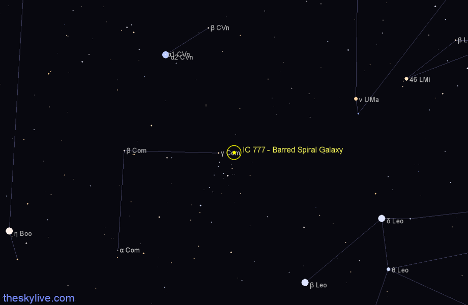 Finder chart IC 777 - Barred Spiral Galaxy in Coma Berenices star