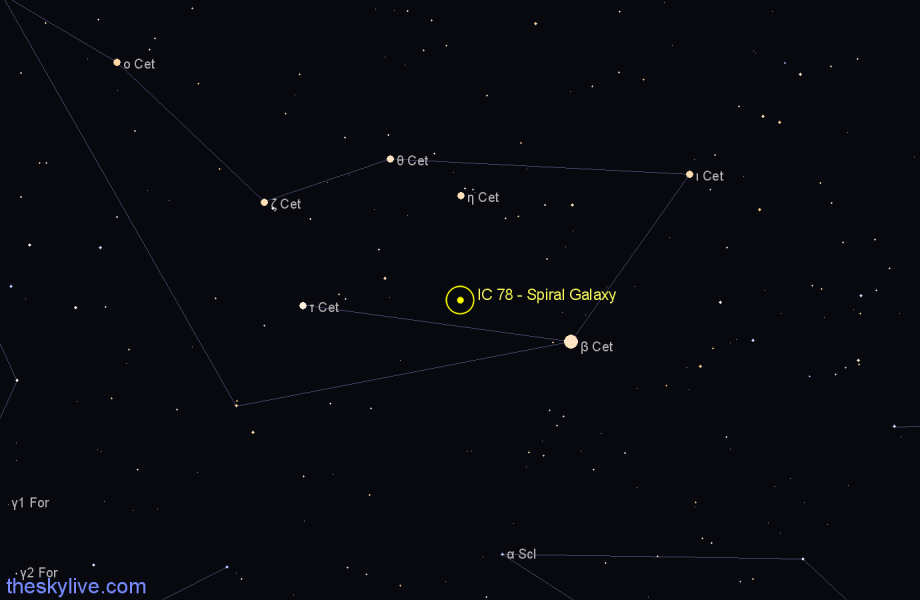 Finder chart IC 78 - Spiral Galaxy in Cetus star