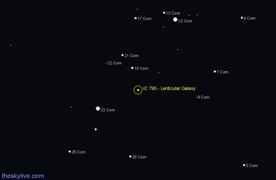 Finder chart IC 795 - Lenticular Galaxy in Coma Berenices star