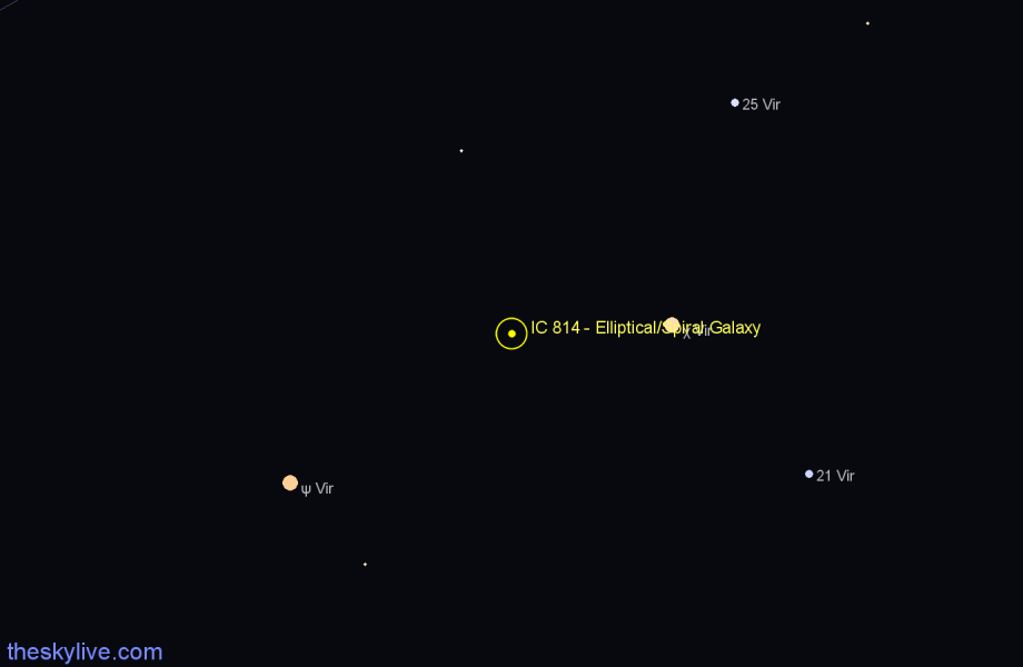 Finder chart IC 814 - Elliptical/Spiral Galaxy in Virgo star
