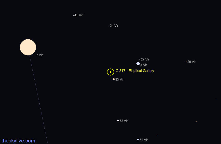 Finder chart IC 817 - Elliptical Galaxy in Virgo star