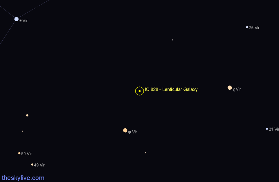 Finder chart IC 828 - Lenticular Galaxy in Virgo star