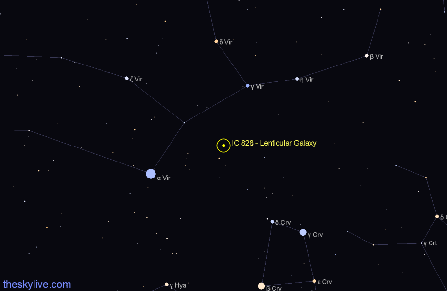 Finder chart IC 828 - Lenticular Galaxy in Virgo star